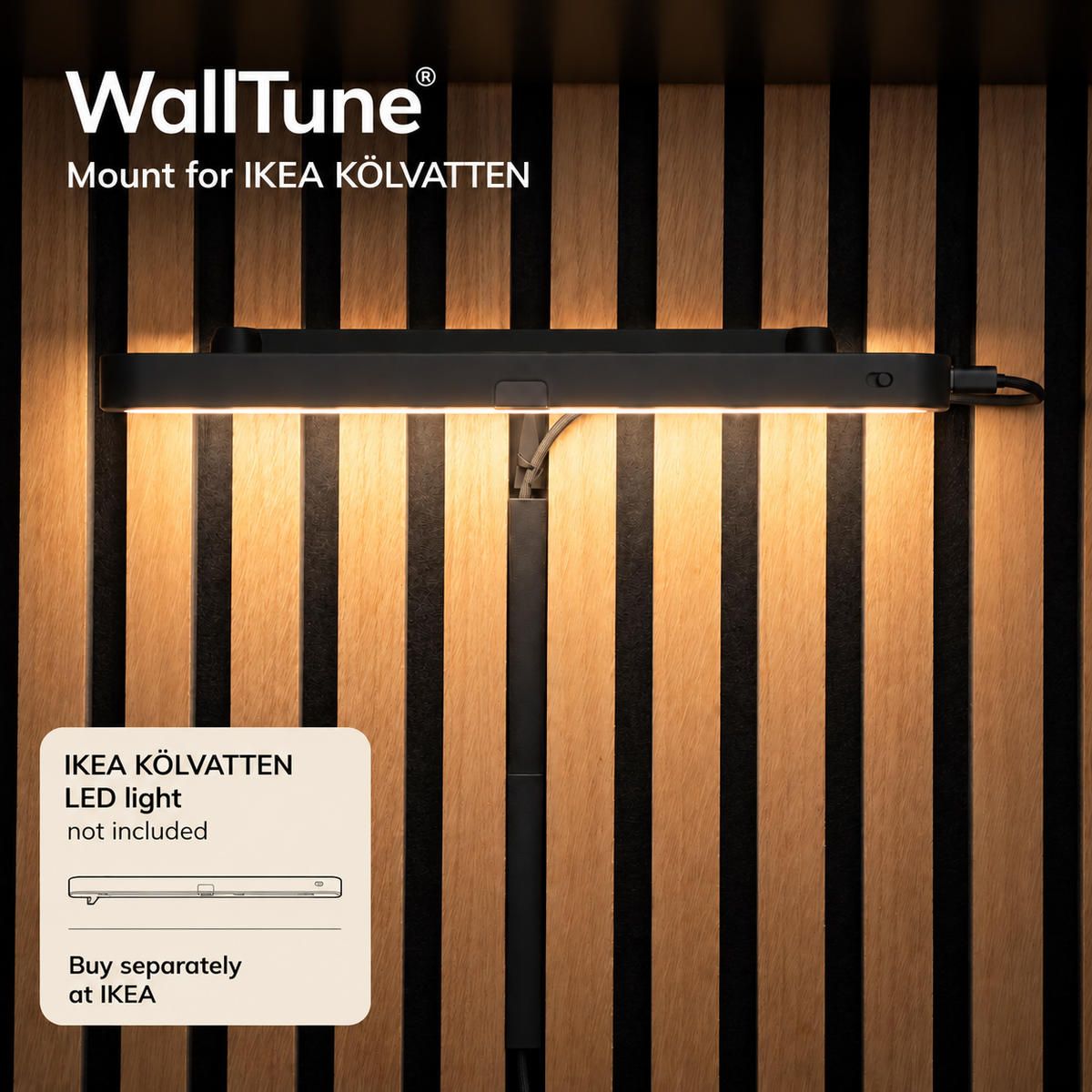 Walltune LED-Wandleuchtenhalterung (IKEA KÖLVATTEN Lampe nicht enthalten) - Montage: Wandclip