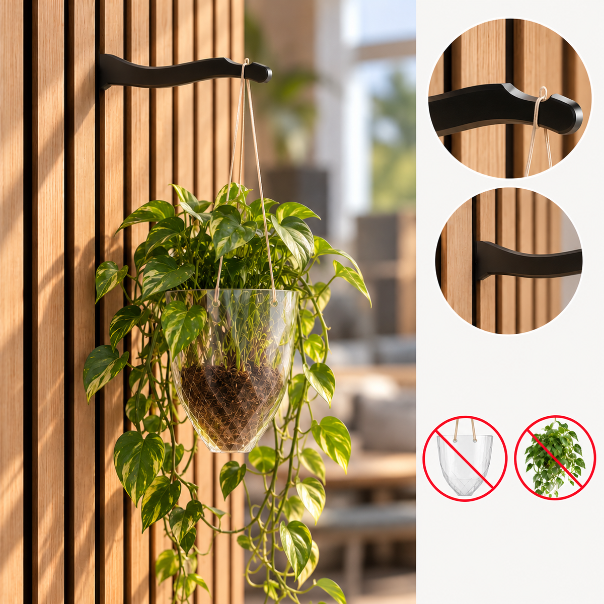 Haak voor hangplanten - Installatie: Muurclip of Schroef-in